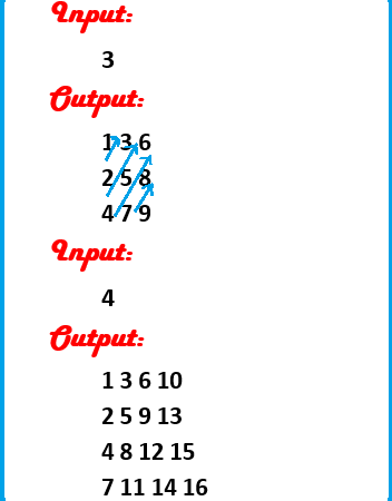 Number pattern program print in down up approach